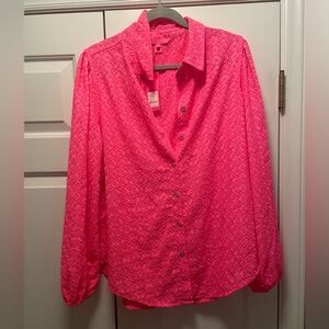 Lilly Pulitzer Vibrant Pink Sea Breeze eyelet Button-Down Shirt